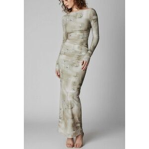 HOUSE OF CB Lanetta Long Sleeve Maxi Dress, Pale Sage Print, XS